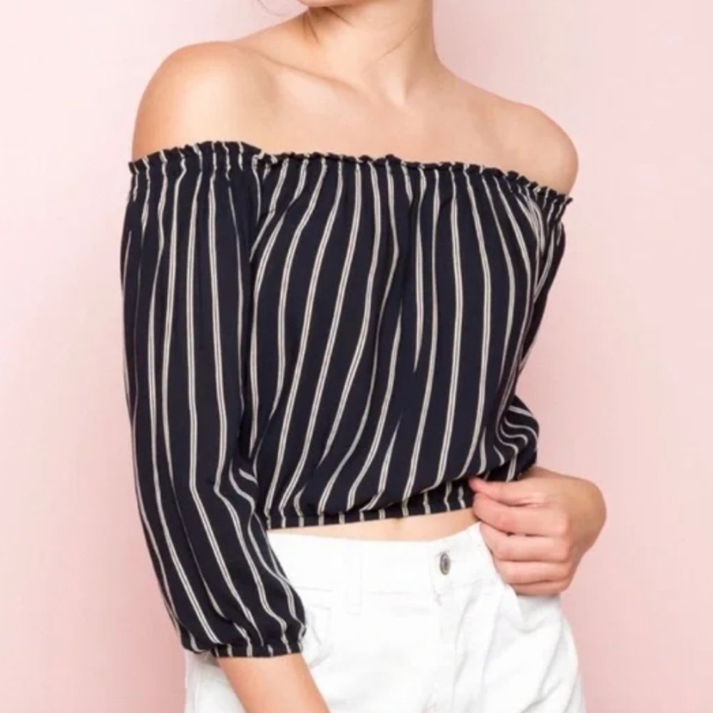 Brandy Melville Navy Off The Shoulder Top